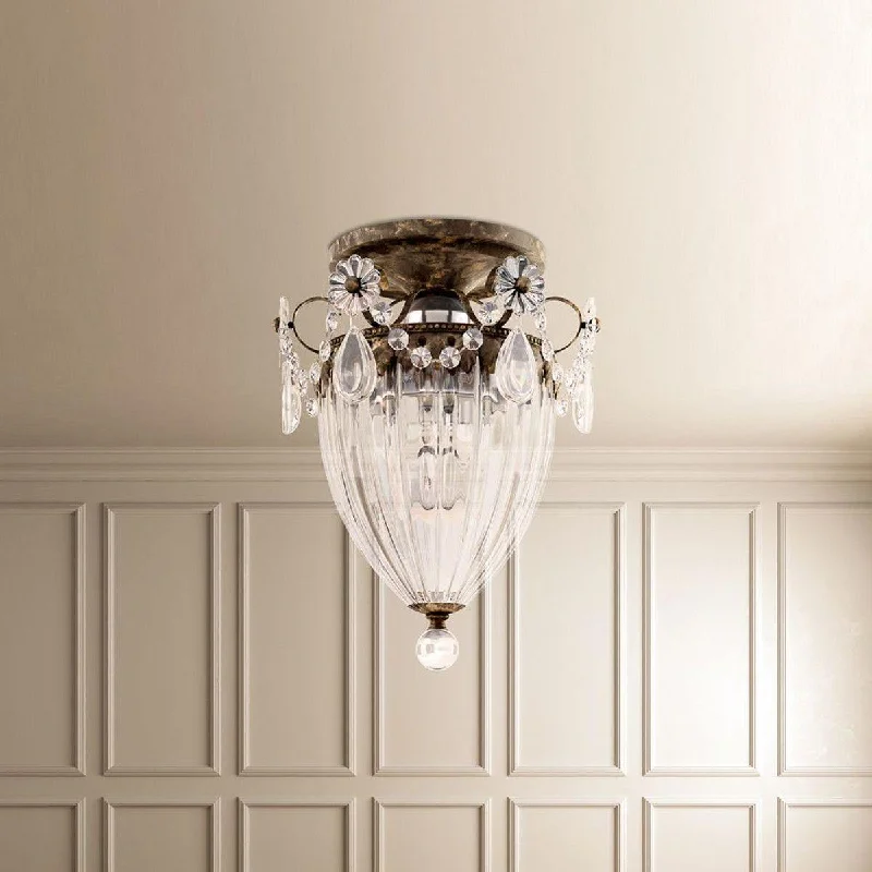 Dimmable Industrial Lighting for Ambiance ControlBagatelle 10 inch Heirloom Bronze Semi Flush Mount Light with Clear Swarovski Crystals