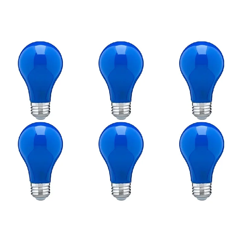 Industrial Lighting for Textile Mills8W A19 LED - Ceramic Blue - Medium base - 360 deg. Beam Angle - 120V - 6-Pack
