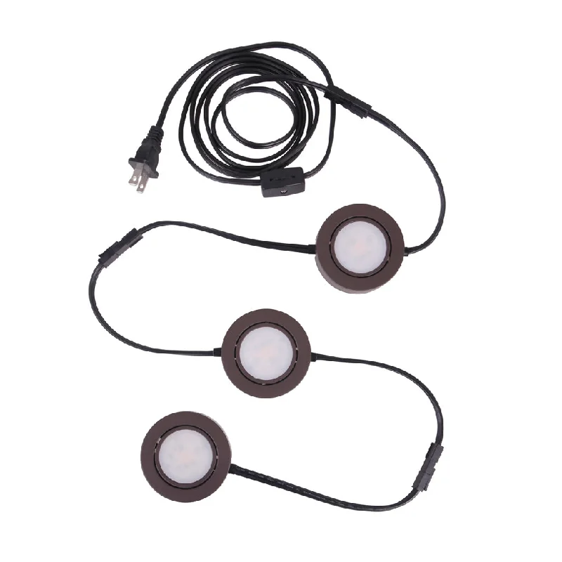 Industrial Lighting with High CRI (Color Rendering Index) for True Color Perception2.75" LED Under Cabinet Puck in Bronze, 3 pack