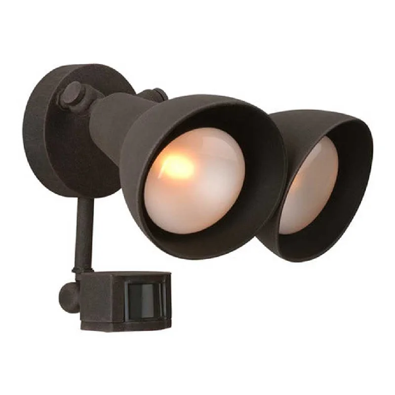 Industrial Lighting for Pharmaceutical Manufacturing2 Light Covered Flood with Motion Sensor in Rust