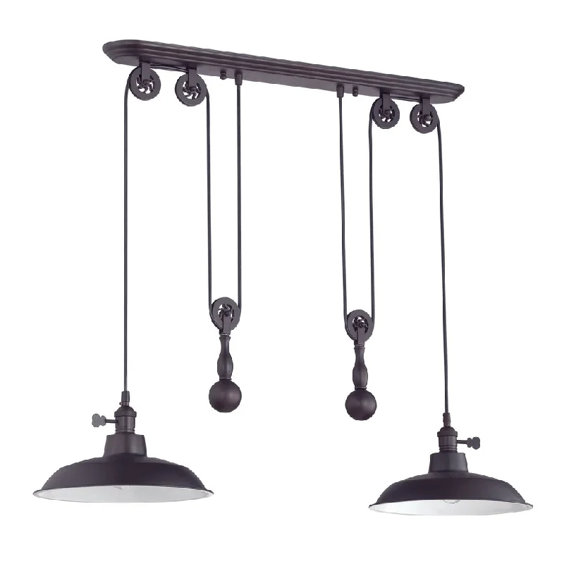 Industrial Emergency Lighting for Safety in Factories2 Light Pulley Pendant in Aged Bronze