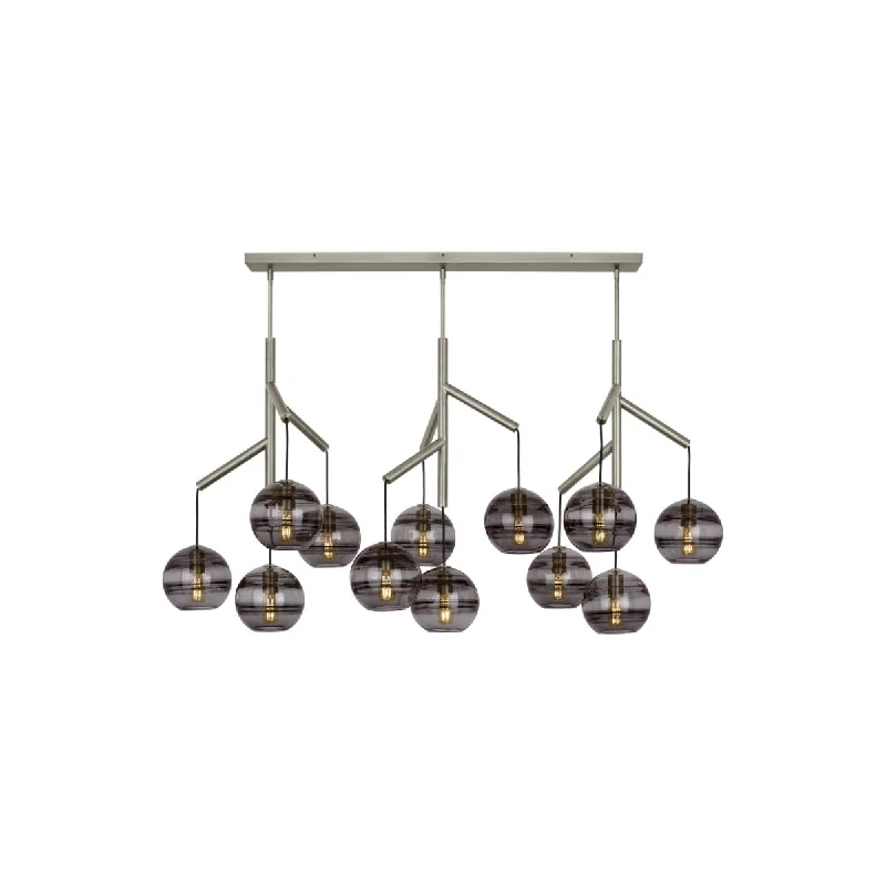 Industrial Ceiling - Mounted Lighting for Assembly PlantsSedona 63 in. 12 Lights LED Chandelier Satin Nickel Finish Transparent smoke Glass