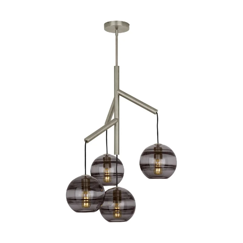Industrial Lighting for Electronics ManufacturingSedona 25 in. 4 Lights LED Chandelier Satin Nickel Finish Transparent smoke Glass