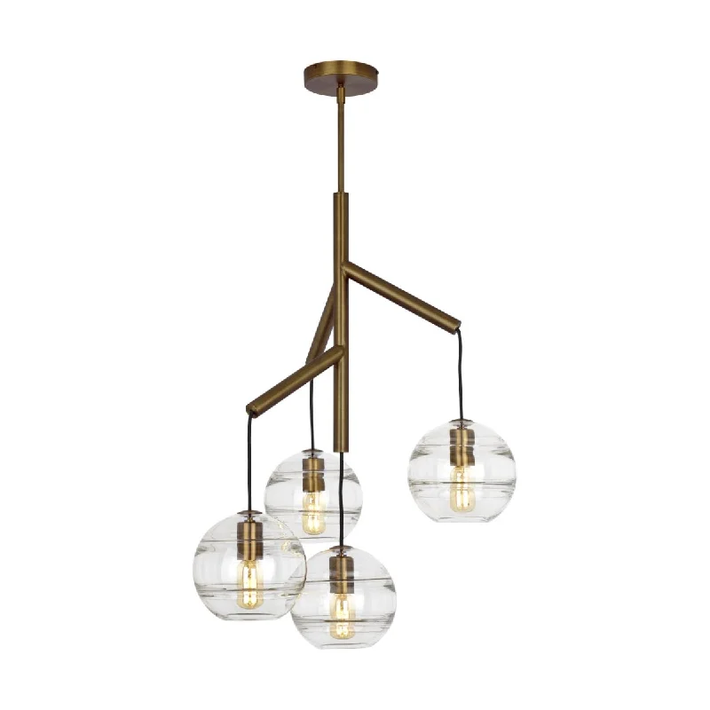 Industrial Lighting for Pharmaceutical ManufacturingSedona 25 in. 4 Lights LED Chandelier Aged Brass Finish Clear Glass