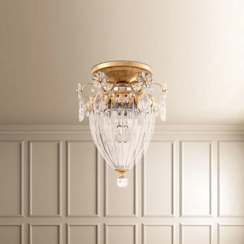Corrosion - Resistant Industrial Lighting for Coastal FactoriesBagatelle 10 inch French Gold Semi Flush Mount Light with Clear Swarovski Crystals