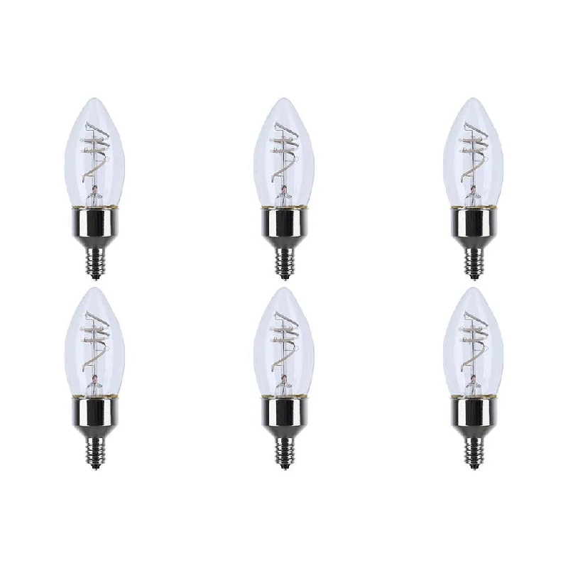 Durable Industrial Lighting for Harsh Environments4 Watt LED - Reminiscent - Flex Gray Coil Filament - B11 - Candelabra Base - 2700K CCT - Clear - 120 Volt - 6-Pack