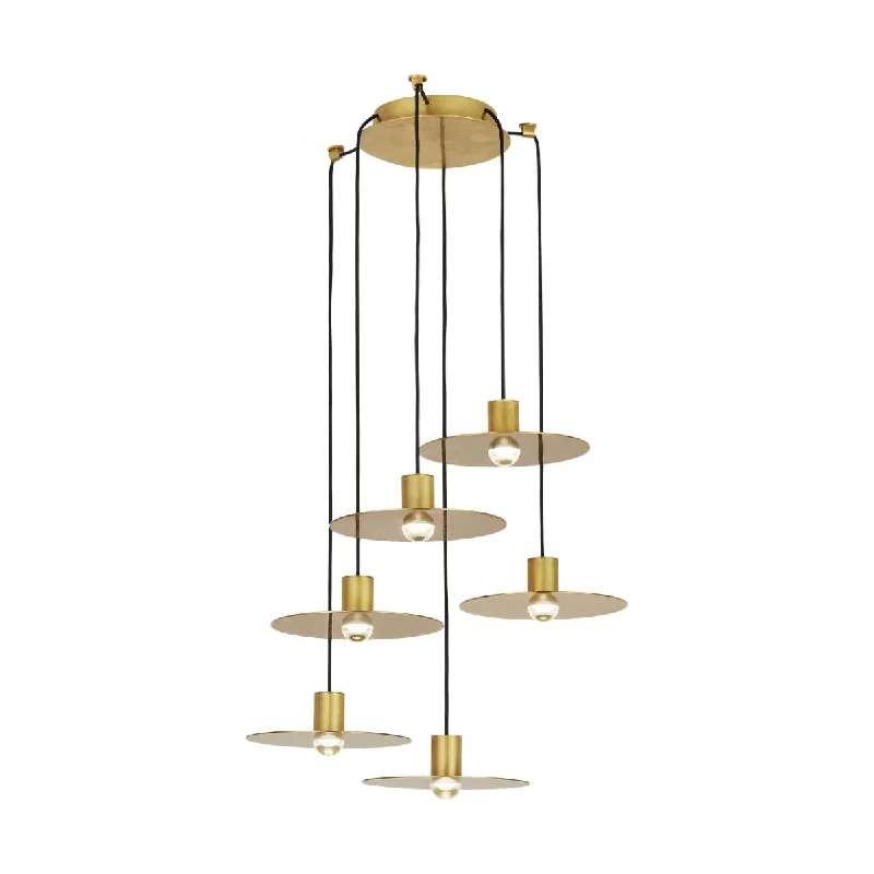 Industrial Task Lighting for Precision WorkstationsEAVES 16 in. 6 Lights LED Chandelier 120-277V Natural Brass Finish Industrial Task Lighting for Precision WorkstationsEAVES 16 in. 6 Lights LED Chandelier 120-277V Natural Brass Finish