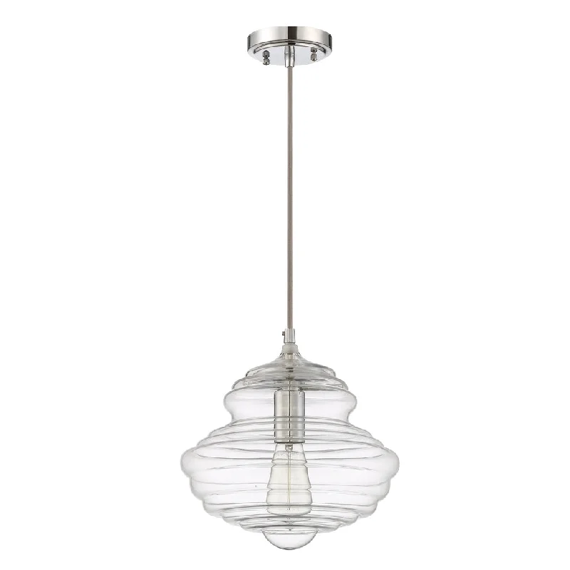 Industrial Lighting with High CRI (Color Rendering Index) for True Color Perception1 Light Mini Pendant with Cord in Chrome/Clear