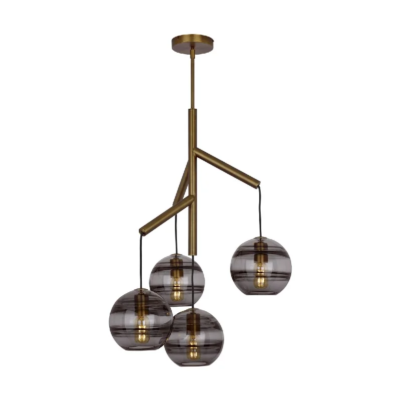 Industrial Exit Sign Lighting for Quick EvacuationSedona 25 in. 4 Lights LED Chandelier Aged Brass Finish Transparent smoke Glass