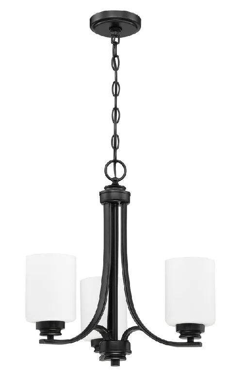 Chandeliers with Metal Frames in Gold FinishChandeliers with Metal Frames in Gold FinishBolden 3 Light Chandelier in Flat Black (White Glass)