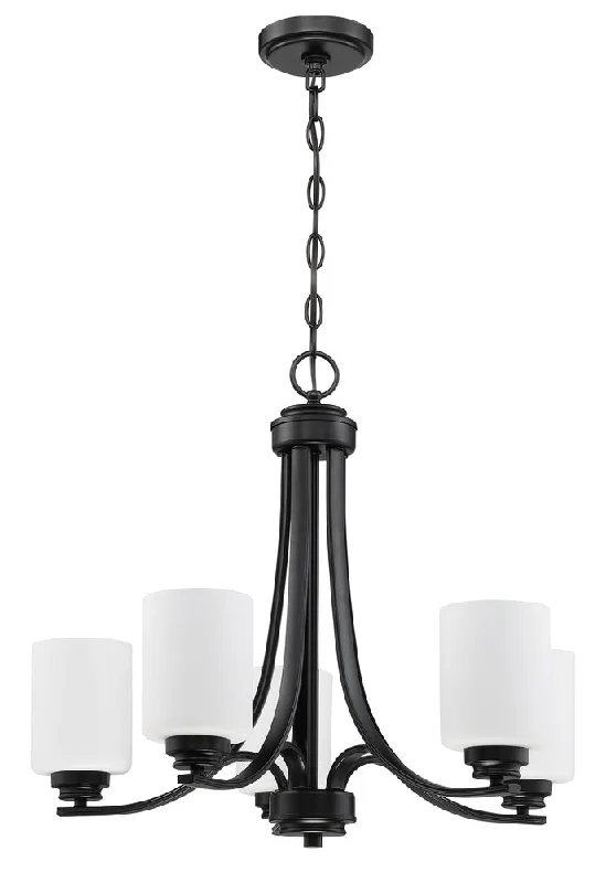 Art Deco Chandeliers for a Retro - Glam LookArt Deco Chandeliers for a Retro - Glam LookBolden 5 Light Chandelier in Flat Black (White Glass)