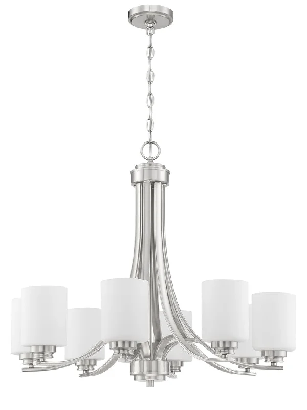 Chandeliers with Adjustable Arms for Directional LightingChandeliers with Adjustable Arms for Directional LightingBolden 8 Light Chandelier in Brushed Polished Nickel (White Glass)