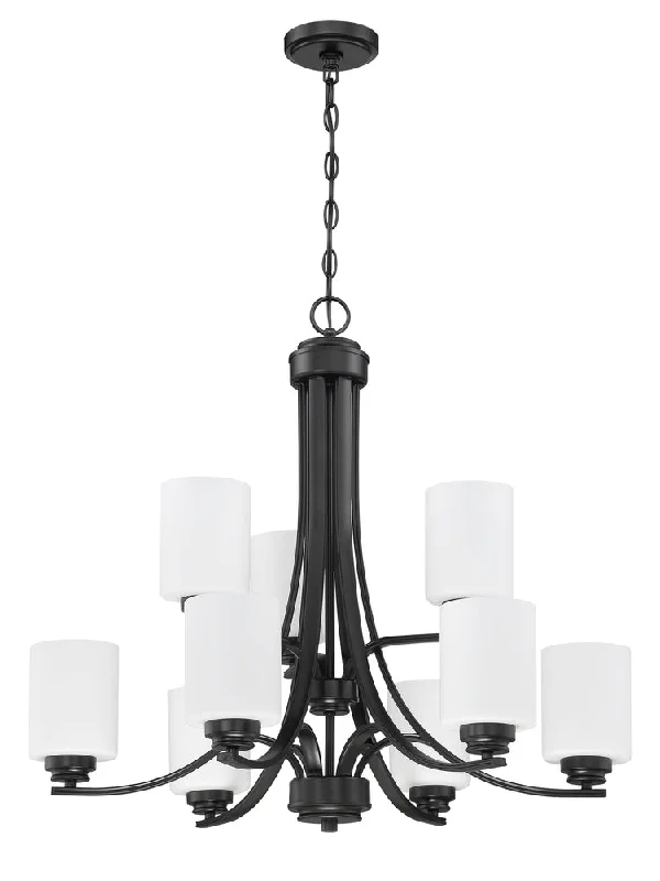 Chandeliers with Metal Frames in Black FinishChandeliers with Metal Frames in Black FinishBolden 9 Light Chandelier in Flat Black (White Glass)