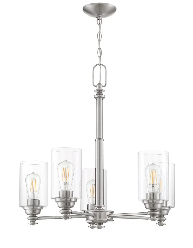 Chandeliers with Metal Frames in Bronze FinishChandeliers with Metal Frames in Bronze FinishDardyn 5 Light Chandelier in Brushed Polished Nickel (Clear Glass)