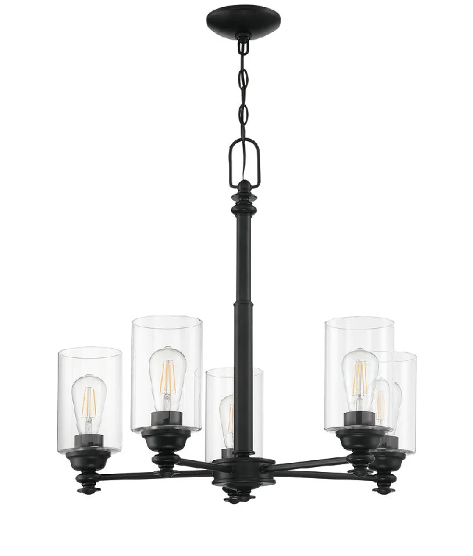 Chandeliers with Frosted Glass for a Softer Light DiffusionChandeliers with Frosted Glass for a Softer Light DiffusionDardyn 5 Light Chandelier in Flat Black (Clear Glass)