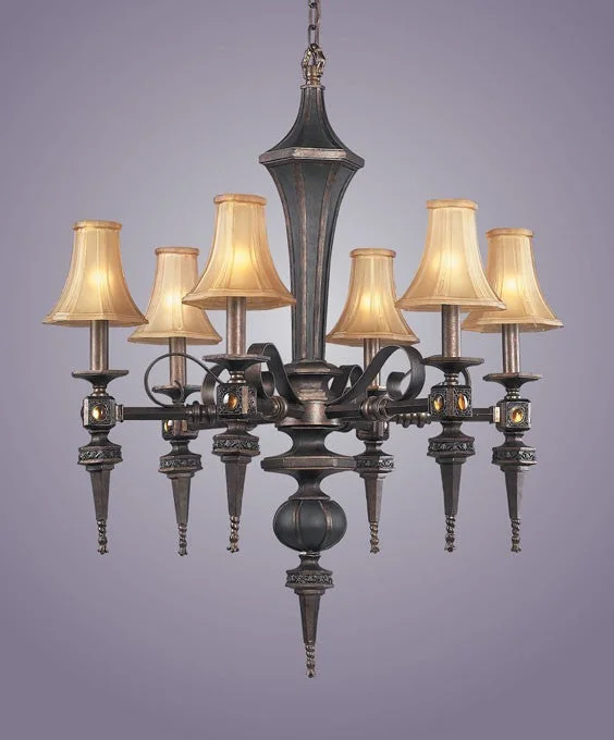 Chandeliers with Metal Frames in Gold FinishChandeliers with Metal Frames in Gold FinishTower of London Six Light Chandelier