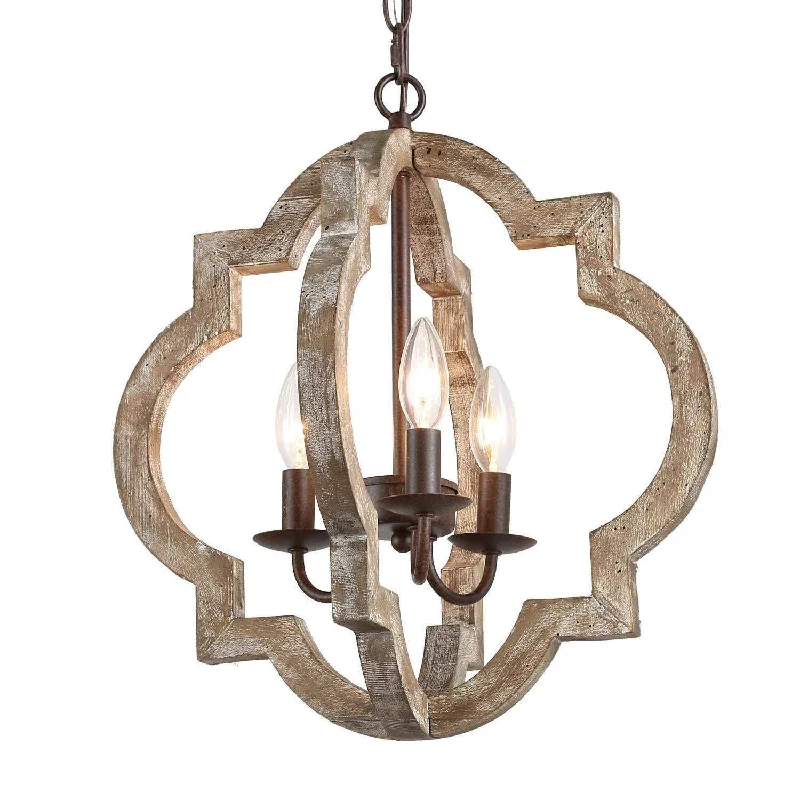 Chandeliers with Candle - Style Bulbs for a Classic AestheticChandeliers with Candle - Style Bulbs for a Classic AestheticFarmhouse 3-Light Rust Wood Lantern Chandelier