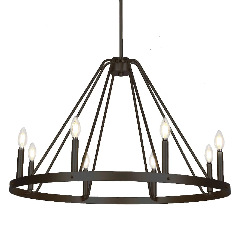 Chandeliers with Metal Frames in Black FinishChandeliers with Metal Frames in Black FinishFarmhouse 8-Light Black Wagon Wheel Metal Candle Chandelier