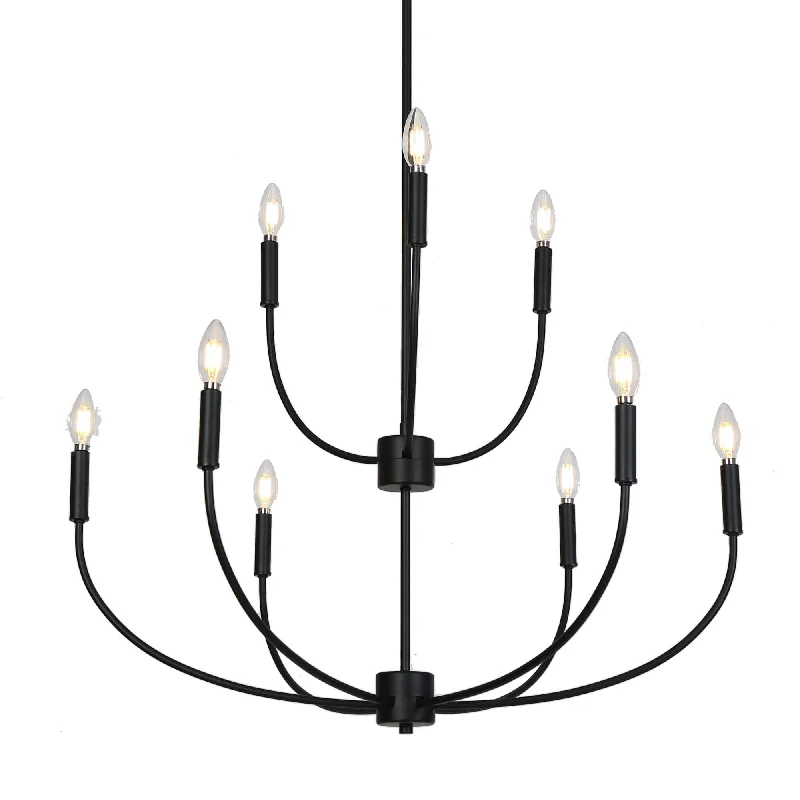 Mid - Century Modern Chandeliers for Vintage AppealMid - Century Modern Chandeliers for Vintage AppealFarmhouse 9-Light Black Tiered Metal Candle Chandelier
