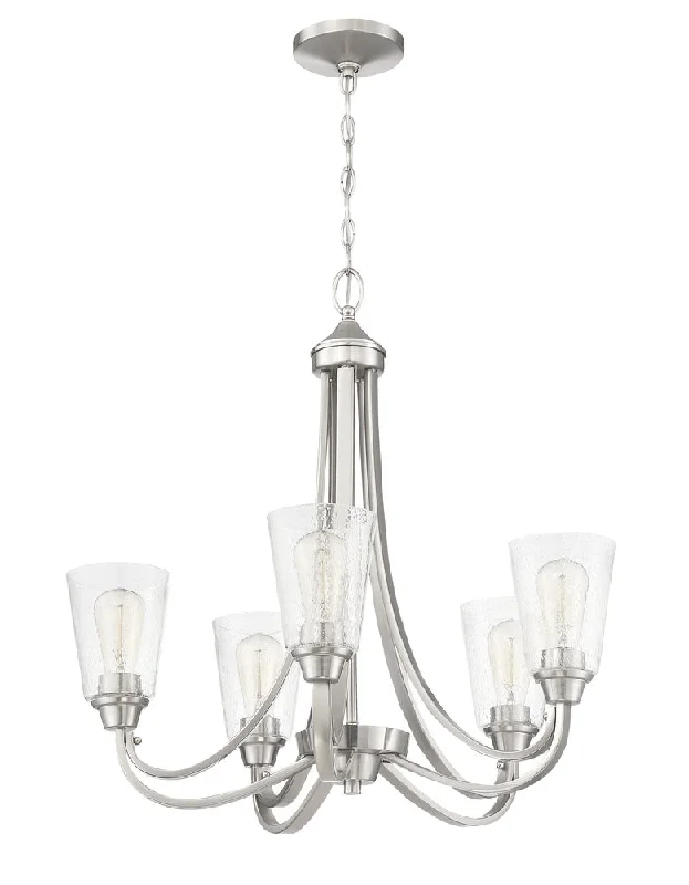 Chandeliers with Metal Frames in Copper FinishChandeliers with Metal Frames in Copper FinishGrace 5 Light Chandelier in Brushed Polished Nickel (Clear Seeded Glass)