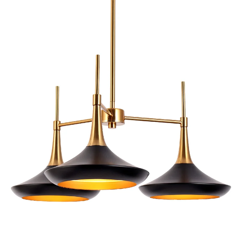 Mid - Century Modern Chandeliers for Vintage AppealMid - Century Modern Chandeliers for Vintage AppealModern 3-Light Black Gold Chandelier with Cone Shades
