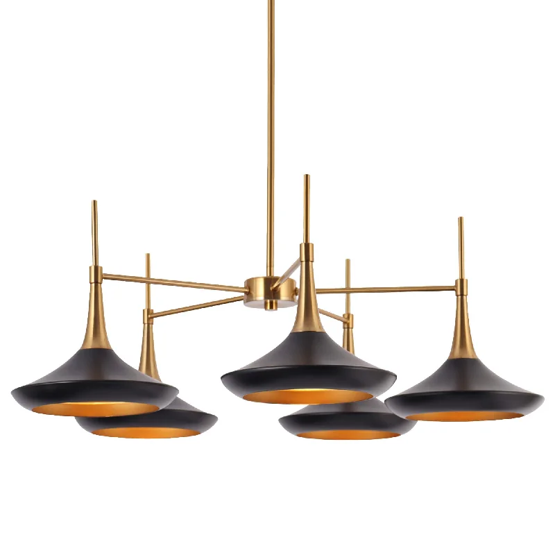 Ceiling - Mounted Chandeliers for Standard CeilingsCeiling - Mounted Chandeliers for Standard CeilingsModern 5-Light Black Gold Chandelier with Cone Shades