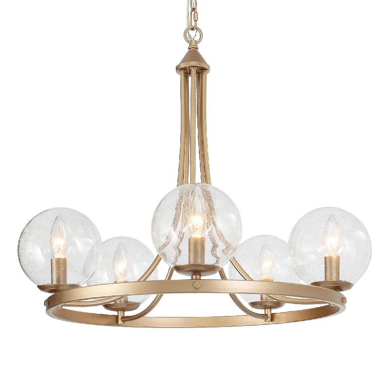 Traditional Brass Chandeliers for Classic InteriorsTraditional Brass Chandeliers for Classic InteriorsModern 5-Light Gold Wagon Wheel Chandelier with Seeded Glass Shade