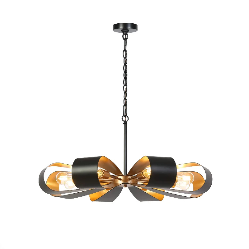 Chandeliers with Metal Frames in Gold FinishChandeliers with Metal Frames in Gold FinishModern 8-Light Art Deco Black and Gold Open Frame Metal Chandelier