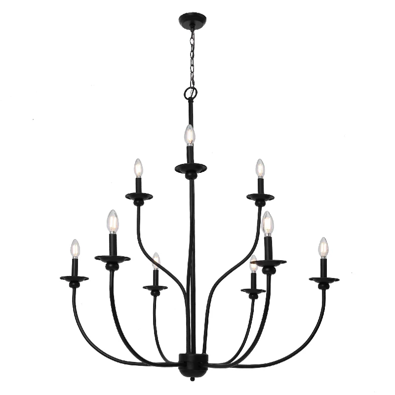 Ceiling - Mounted Chandeliers for Standard CeilingsCeiling - Mounted Chandeliers for Standard CeilingsModern Farmhouse 9-Light Black Candlestick Chandelier