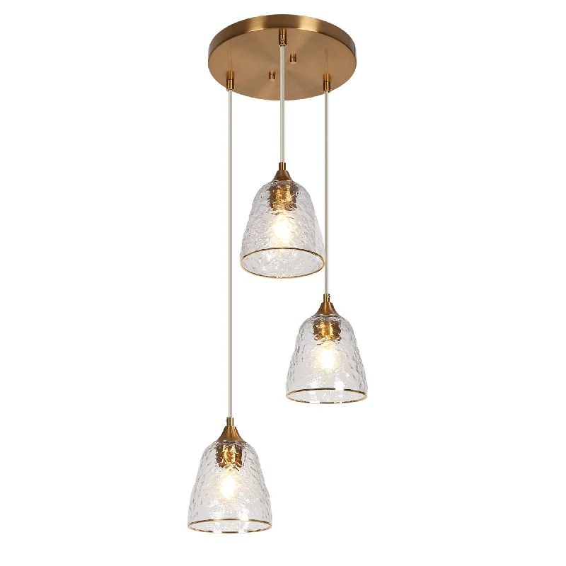 Chandeliers with Metal Frames in Bronze FinishChandeliers with Metal Frames in Bronze FinishModern Gold 3-Light Cluster Pendant Light with Bell-shaped Textured Glass Shade