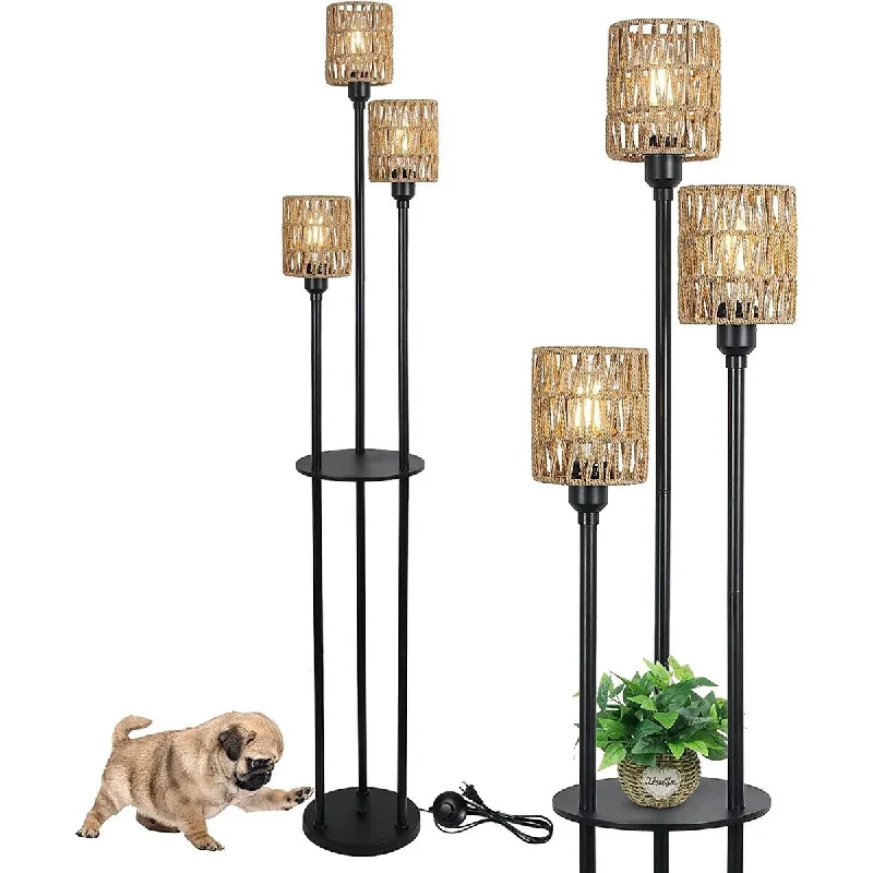 Fabric Floor Lamp with a Linen Shade for a Relaxed AestheticFabric Floor Lamp with a Linen Shade for a Relaxed Aesthetic3-Lights Rattan Floor Lamp with Shelves,Easy installation