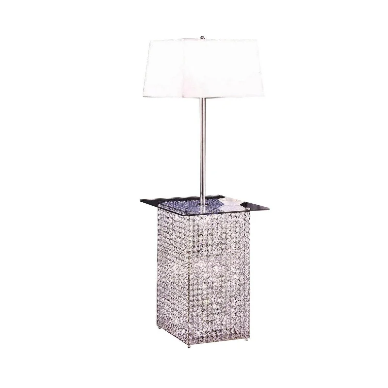Adjustable Height Floor Lamp for Versatile Lighting NeedsAdjustable Height Floor Lamp for Versatile Lighting Needs59 Inch Floor Lamp with Glass Tabletop, Crystal Stand, Metal, Clear