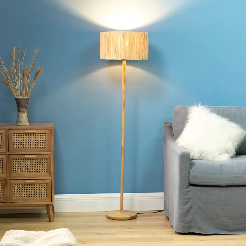 USB Charging Port Floor Lamp for Convenient Device ChargingUSB Charging Port Floor Lamp for Convenient Device Charging59" Solid Wood Floor Lamp with Grass Made-Up Lamp Shade