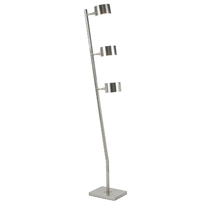 Wood Floor Lamp with Natural Grain for a Warm and Organic FeelWood Floor Lamp with Natural Grain for a Warm and Organic Feel60 Inch Floor Lamp, 3 Drum Metal Shades, Modern Style, Silver Frame