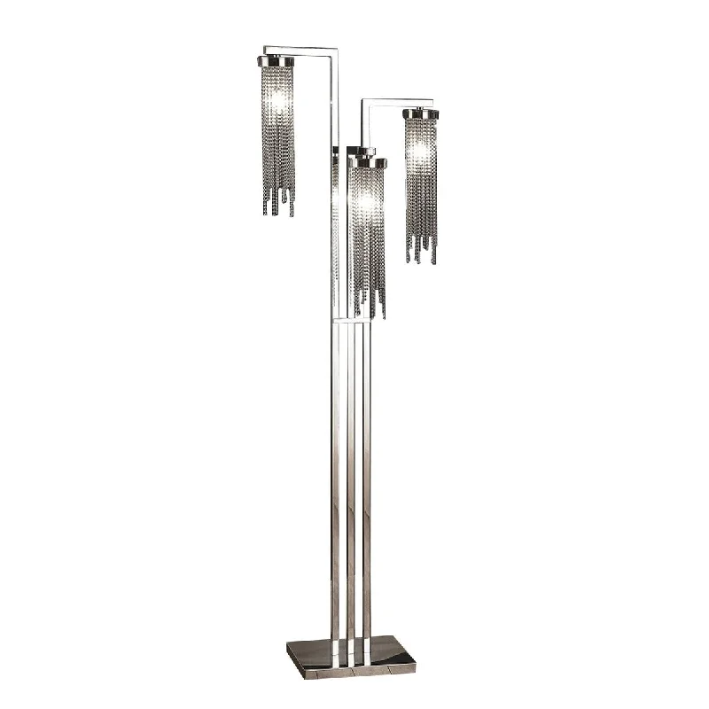 Industrial Style Floor Lamp with Exposed Bulbs for Loft ApartmentsIndustrial Style Floor Lamp with Exposed Bulbs for Loft Apartments61 Inch Floor Lamp, 3 Crystal Cascade Style Shade, Chrome Finished Metal