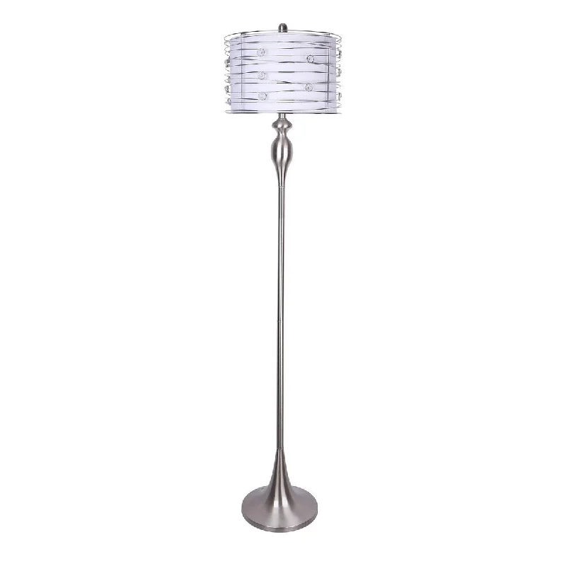 USB Charging Port Floor Lamp for Convenient Device ChargingUSB Charging Port Floor Lamp for Convenient Device Charging63" Brushed Nickel Floor Lamp w/ Double Layered Wire-Wrapped Shades