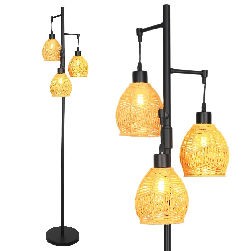 Fabric Floor Lamp with a Linen Shade for a Relaxed AestheticFabric Floor Lamp with a Linen Shade for a Relaxed Aesthetic65" 3-Light Metal Floor Lamp With Rattan Cage Shades