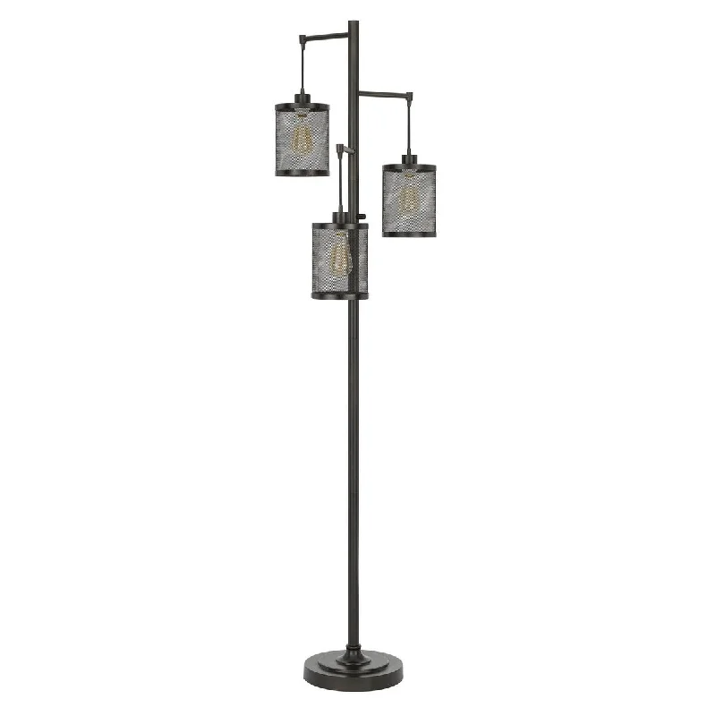 Smart Floor Lamp with Voice Control and Bluetooth ConnectivitySmart Floor Lamp with Voice Control and Bluetooth Connectivity72 Inch Metal Floor Lamp, 3 Hanging Mesh Shades, Bronze Black