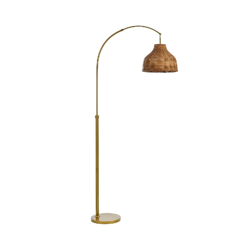 Smart Floor Lamp with Voice Control and Bluetooth ConnectivitySmart Floor Lamp with Voice Control and Bluetooth Connectivity75" Antique Brass Arc Floor Lamp with Brown Rattan Shade