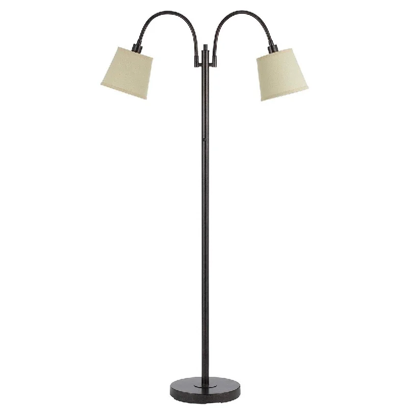  Way Switch Floor Lamp for Multiple Light Intensity Levels Way Switch Floor Lamp for Multiple Light Intensity Levels80 Watt Metal Floor Lamp with Dual Gooseneck and Uno Style Shades, Bronze