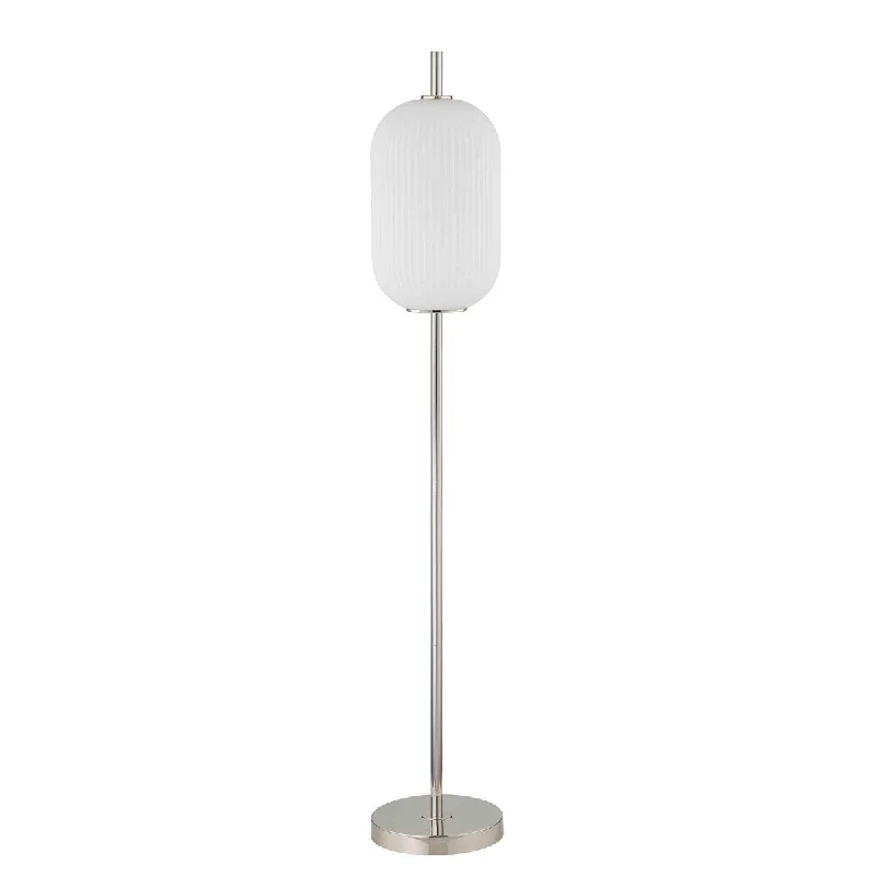 Glass Floor Lamp with Frosted Shades for Soft Diffused LightGlass Floor Lamp with Frosted Shades for Soft Diffused LightAimy 58 Inch Floor Lamp, LED Glass Shade, Metal, Chrome and White Finish