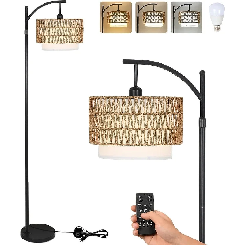  Way Switch Floor Lamp for Multiple Light Intensity Levels Way Switch Floor Lamp for Multiple Light Intensity LevelsArc Floor Lamp for Living Room with 3 Color Temperatures - Brown+Rattan - 12.6