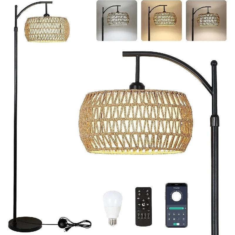 Industrial Style Floor Lamp with Exposed Bulbs for Loft ApartmentsIndustrial Style Floor Lamp with Exposed Bulbs for Loft ApartmentsArc Floor Lamp with Remote Control - Brown+Rattan - 12.6