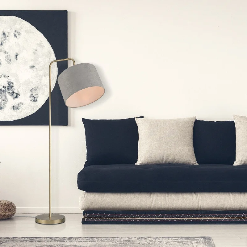 Brass Lamp w/Light Gray Velvet Shade