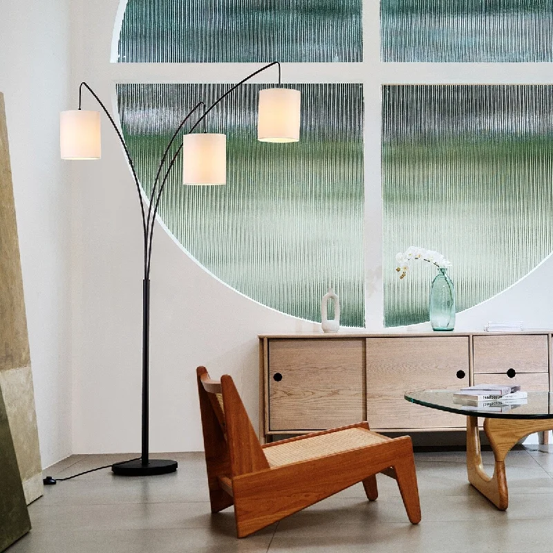 Way Switch Floor Lamp for Multiple Light Intensity Levels Way Switch Floor Lamp for Multiple Light Intensity LevelsBenton 79" Matte Black 3-Light Floor Lamp with White Linen Shade - one size Way Switch Floor Lamp for Multiple Light Intensity Levels Way Switch Floor Lamp for Multiple Light Intensity LevelsBenton 79" Matte Black 3-Light Floor Lamp with White Linen Shade - one size