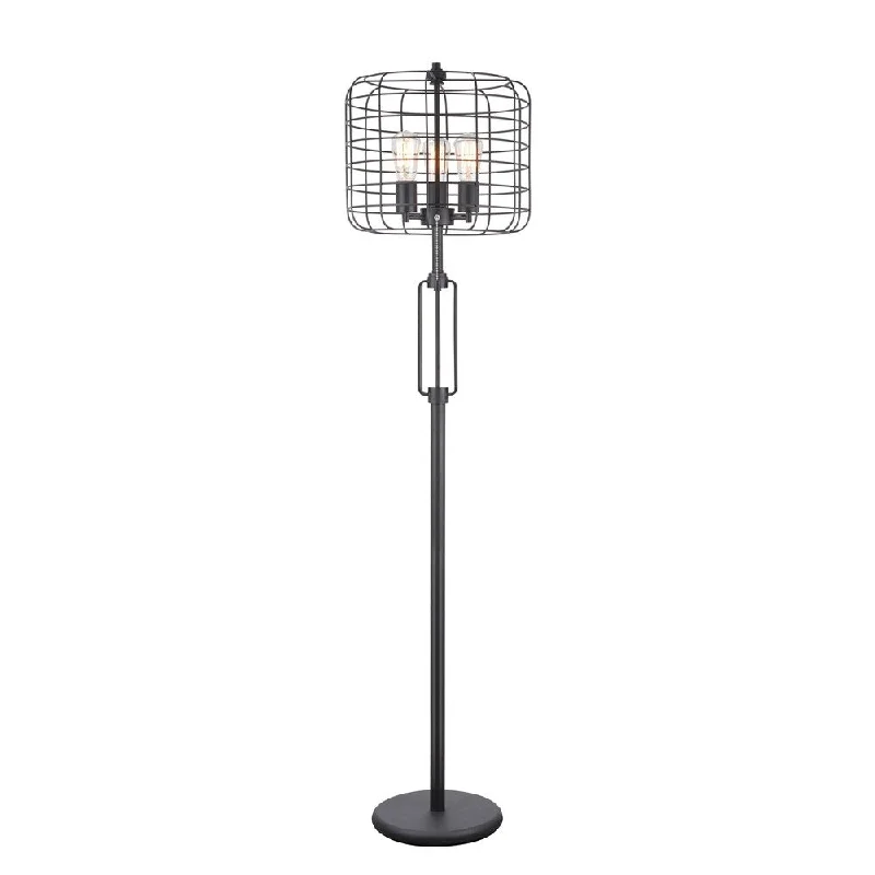Industrial Style Floor Lamp with Exposed Bulbs for Loft ApartmentsIndustrial Style Floor Lamp with Exposed Bulbs for Loft ApartmentsCarbon Loft Ayers Metal Base Caged Shade Lamp with Open Design and Circular Base
