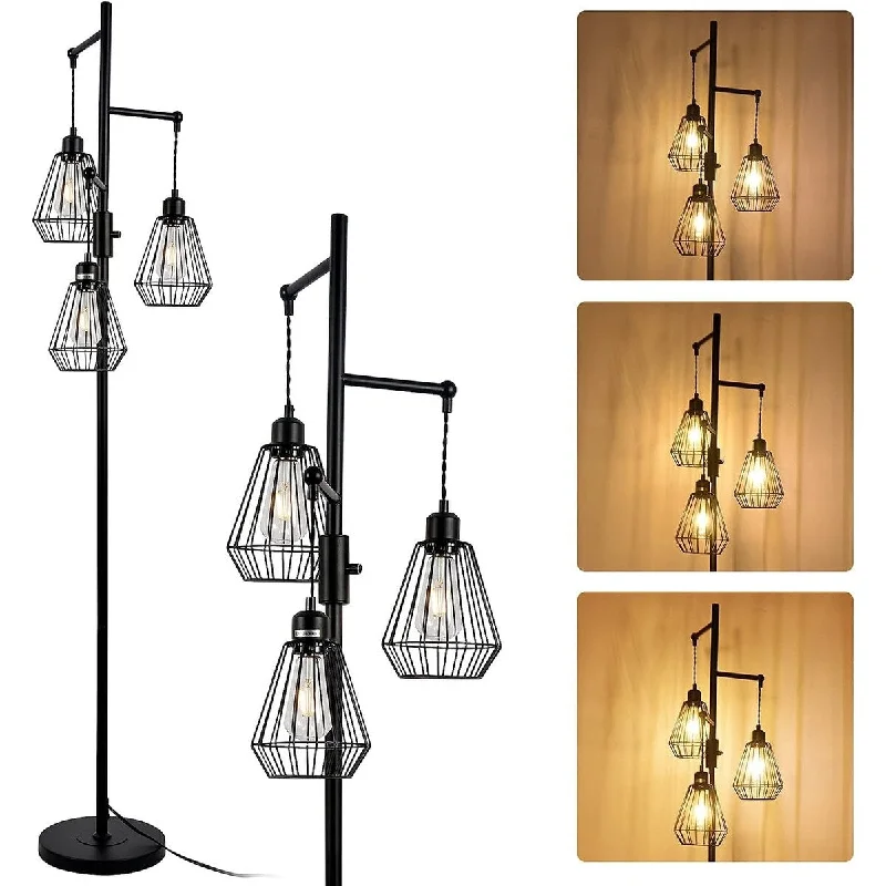 Bohemian Inspired Floor Lamp for Eclectic Home DecorBohemian Inspired Floor Lamp for Eclectic Home DecorDimmable Floor Lamp, Industrial Farmhouse Standing Lamp with Cage Shape Lampshades