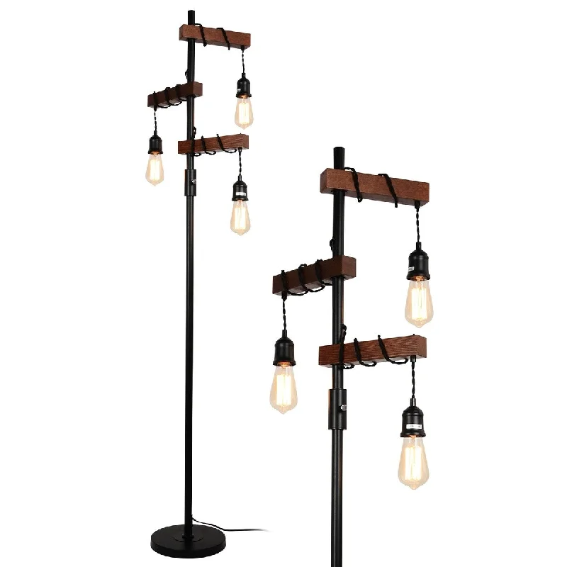 Rustic Farmhouse Style Floor Lamp for Cozy BedroomsRustic Farmhouse Style Floor Lamp for Cozy BedroomsFarmhouse Tree Floor Lamp, 68 Inch 3 Lights Wood Standing Lamp - Black+Red+Metal & Wood - 9.80