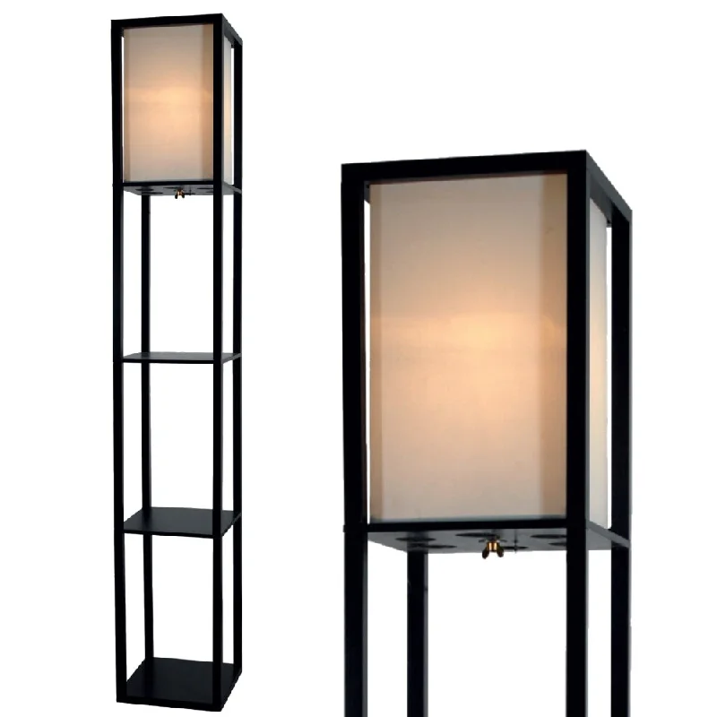 Bohemian Inspired Floor Lamp for Eclectic Home DecorBohemian Inspired Floor Lamp for Eclectic Home DecorFloor Lamp with Shelves Black Finish White Shade - 64 Inches Tall 12 Inches Wide Bohemian Inspired Floor Lamp for Eclectic Home DecorBohemian Inspired Floor Lamp for Eclectic Home DecorFloor Lamp with Shelves Black Finish White Shade - 64 Inches Tall 12 Inches Wide