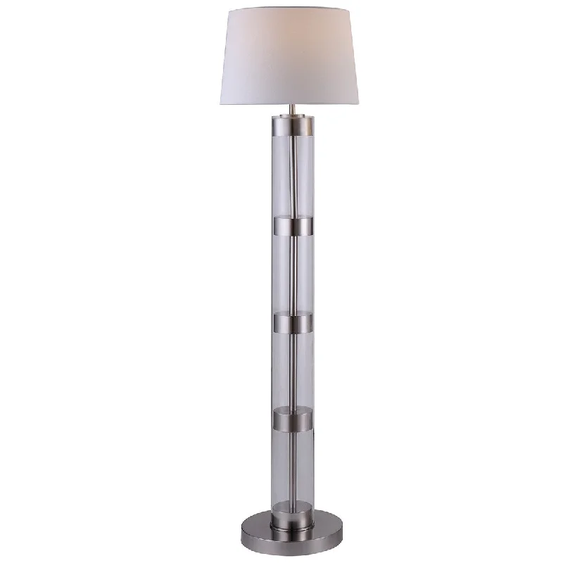 Marble Base Floor Lamp for a Touch of LuxuryMarble Base Floor Lamp for a Touch of LuxuryKria 60 Inch Floor Lamp, Clear Glass Stand, Metal Bands, Satin Nickel